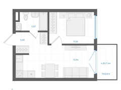 1-ком, 34.49 кв.м., 1/4эт.