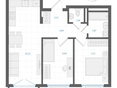 2-ком, 54.54 кв.м., 2/4эт.