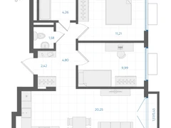 2-ком, 54.96 кв.м., 2/4эт.