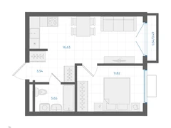 1-ком, 34.13 кв.м., 2/4эт.
