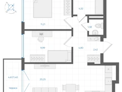 2-ком, 55.97 кв.м., 1/4эт.